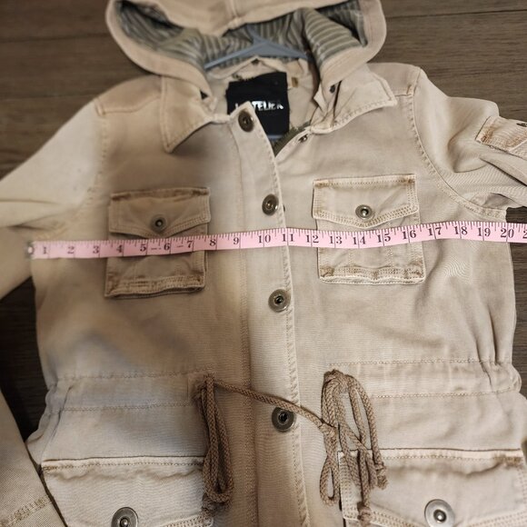 L’atelier Hooded Utility Jacket with Drawstring Waist NWOT Tan Med - Picture 3 of 15